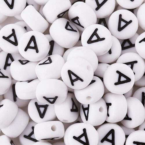 100pcs 7x4mm Letter A--Z Acrylic Beads Flat Round Alphabet Loose beads for DIY Fashion Bracelet Necklace Jewelry Making Findings