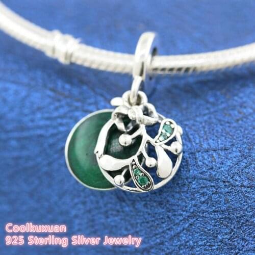 100% 925 Sterling Silver Christmas Mistletoe Dangle Charm beads Fits Original Pandora bracelets Jewelry Making