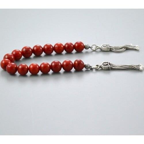 Red Agate Stress Chain Polshak Mascot Rosary 7 cm. Globe Cut 925 Sterling Silver Decorated