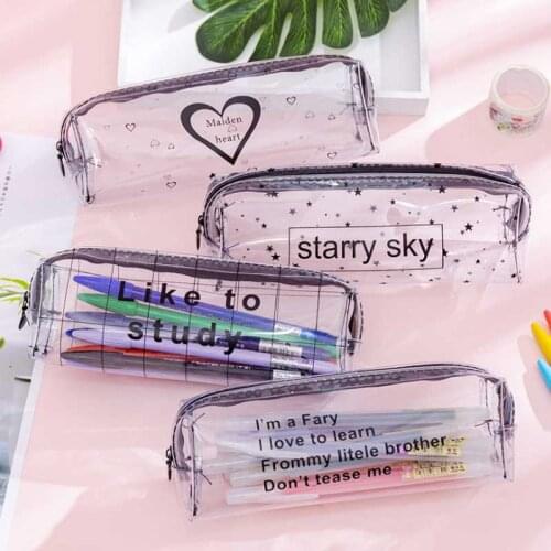 Kawaii Starry Sky Heart Pencil Case for Girls Boys Gifts School Cute Transparent Pencil Box Pencilcase Korean School Stationery