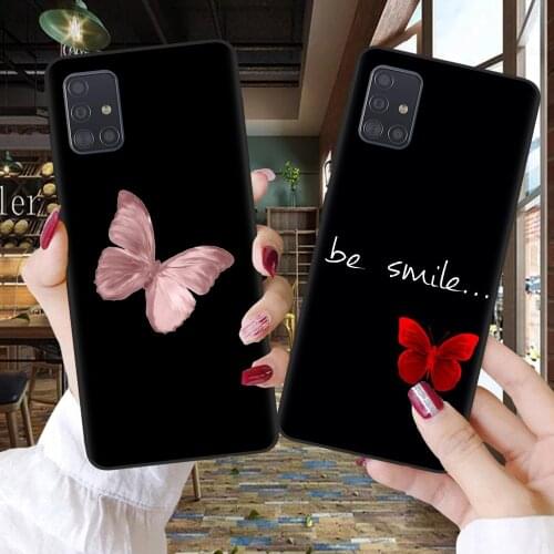Cartoon Blue Butterfly Phone Case For Samsung A51 A71 A21S A10 A20 A30 A40 A50 A70 A7 A6 A8 Plus 2018 Black Cover Coque Bumper