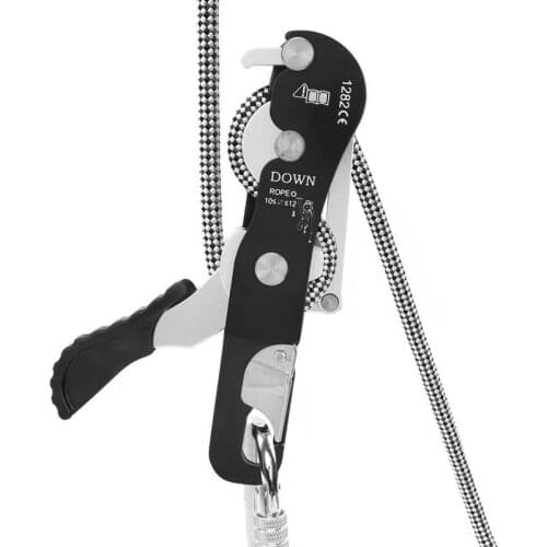 FR Rock Climbing Descender 150kg Self-braking Stop Handle-Control Abseiling Device Rope Clamp Grab Rescue Descender Carabiner