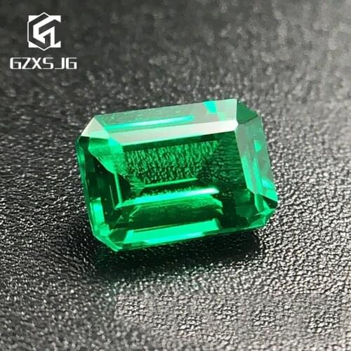GZXSJG 8x10mm Lab Grown Hydrothermal Emerald Creadted Loose Gemstone for Ring Earrings Necklace Customized Emerald Cutting DIY
