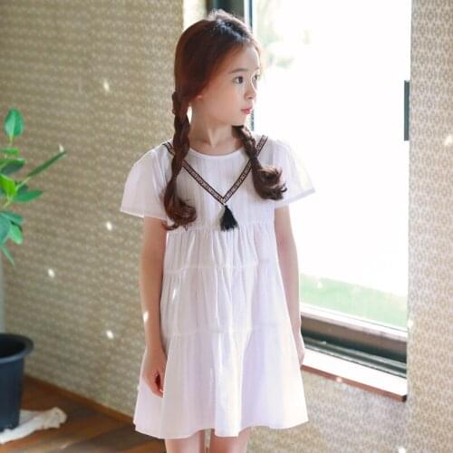 Fashion All White Beach Dress Cotton Childrens Clothing 2020 Summer New Korean Girls Princess Dress Children Party Dress