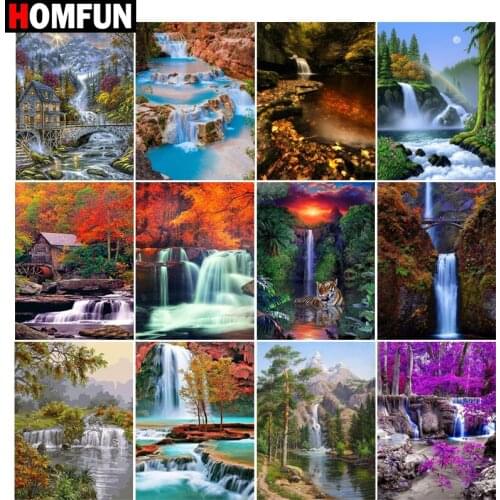 HOMFUN Diamond Painting Cross Stitch "Landscape waterfall tree"5D DIY Diamond Embroidery Full Square/round Rhinestone Of Picture