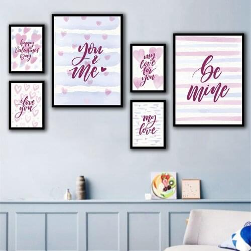 6 form letters love Happy Valentines Day Nordic Style Wall Art Canvas Print Painting Modern Living Room Decor Picture