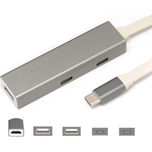 5 in 1 USB-C USB 3.1 Type C HUB with 4K HDMI + 2 Type C PD Charging Adapter + 2 USB 3.0 Port Hub for MacBook Pro