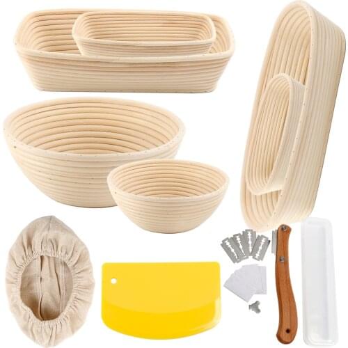 Round Oval Bread Proofing Rattan Basket Bread Baking Mould Sourdough Bread Fermentation Proving Basket Dough Scraper Knife LIner