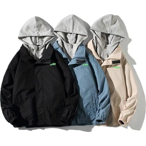 Autumn Mens Jackets Hooded Coats Loose Casual Zipper Fake-Two Piece Male Japanese Fashion Jacket Mens Clothing Outerwear 5XL