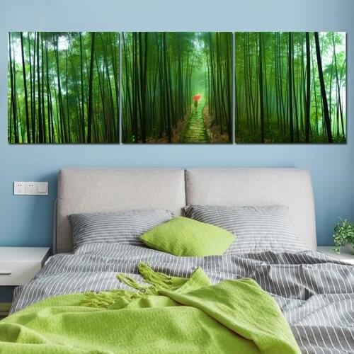 Maiden In Bamboo Forest 3 Panels Landscape Canvas Poster Painting On Wall Art Prints Modern Decor Mural Picture For Living Room