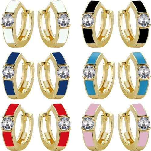 One Pair Multicolor Enamel Small Huggie Hoop Earrings Trendy Zircon Circle Earrings for Women Elegant Goldc Color Jewelry Gifts