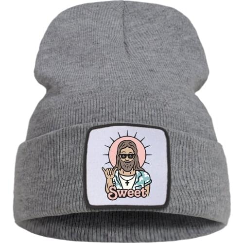 Sweet Long-hair Man Print Bonnet Cap Kawaii Unisex Knitted Hats Ski Thick Foldable Beanie Hat Winter Cotton Wool Skullies Caps