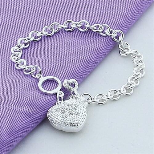 Fashion 925 Sterling Silver Solid Heart AAA Zircon Bracelet For Woman Charm Wedding Engagement Party Jewelry Gift
