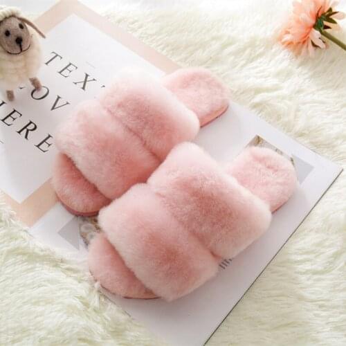 Fashion Natural Sheepskin Home Slippers Winter Women Indoor Slippers Fur Slippers Wool Flip Flops Slipper Lady Home Shoes