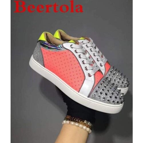 New Sneakers Men Mixed Color Casual Shoes Silver Head Round Toe Mens Flats Shoes Spikes Breathable 2019 Autumn Tenis Masculino