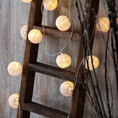 Set of 10 White Fabric Paper Lantern Lights Globe String Fairy Lights for Christmas Party Wedding New Year Indoor Decoration