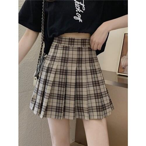 Spring and Autumn 2021 new college style high waist slimming plaid pleated skirt all-match a-line skirt