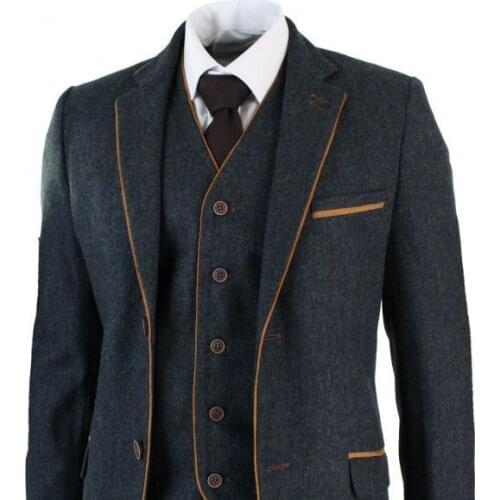 New Arrival Grey Trim Tweed Men Suit Slim Fit 3 Piece Tuxedo Custom Wedding Suits Groom Prom Blazer Terno Masculino Suit For Man