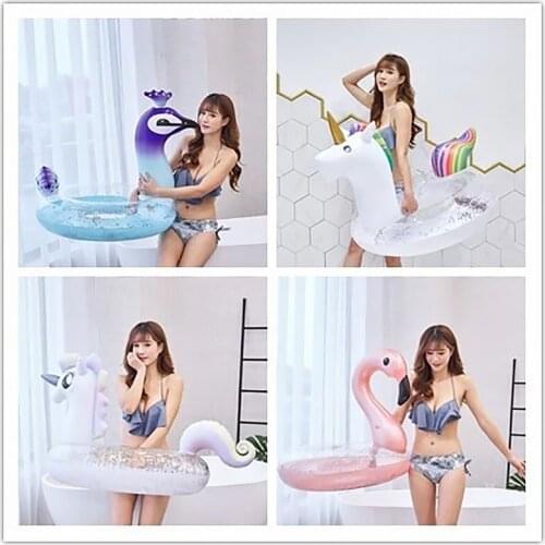 The New Super Large Flamingo Unicorn Swim Ring Adult Summer Party Shiny Inflatable Seat Float Kids Gift Pool Toys Beach Party