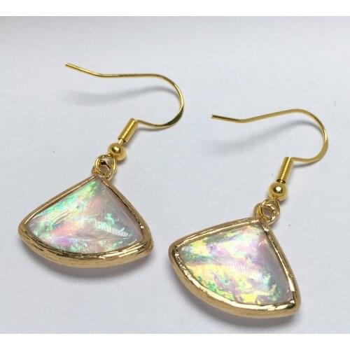 New Fashion Women Handmade Natural Stone Scallop Faux Opal Earrings 18x19mm