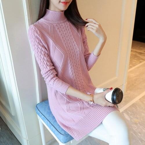 2021 Autumn Half Turtleneck Knitted Pullovers Sweaters Women Long Sleeve Jumper Pull Femme Loose Pink Basic Knitwear Tops Female