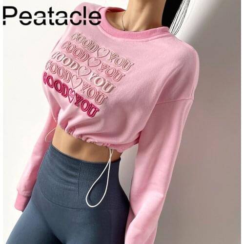 Peatacle Sports Top Womens Loose Letters Long Sleeve T-shirt Quick Dry Running Blouse Slim Yoga Clothes