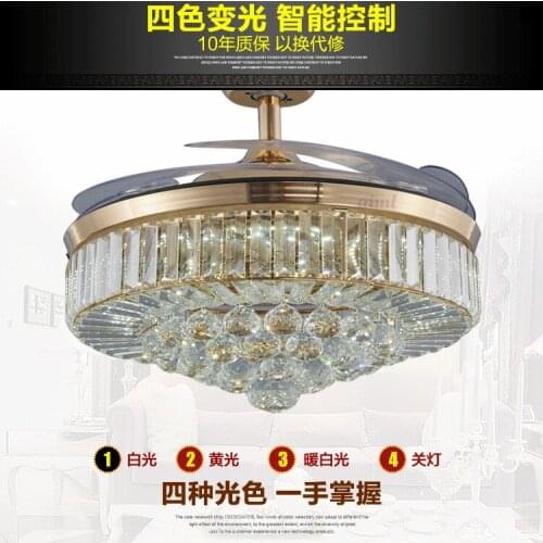 42Inch 108CM k9 crystal dimming control Ceiling Fans Light AC 110V -220V Invisible Blades Ceiling Fans Modern Fan Lamp