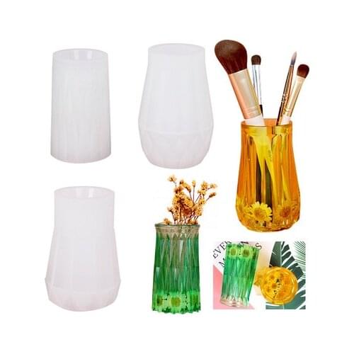 Rhombus Vase Pen Holder Makeup Brush Holder Silicone Mold For DIY Craft Jewelry Making Supplies