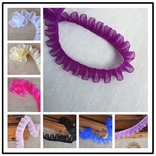 2.5CM Wide Luxury Tulle Yarn Lace Applique Ribbon Organza Ruffle Trim For Garment Dress Collar Neckline DIY Sewing Fringe Decor