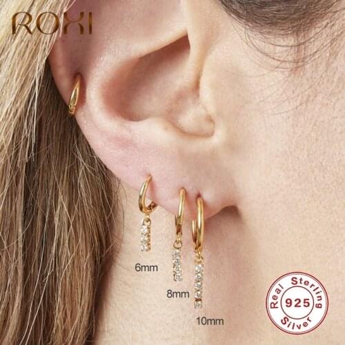 ROXI 3Pcs/Set Glossy Hoop Earrings for Women Crystals Rectangle Link 925 Sterling Silver Jewelry Earrings Cartilage Pendientes