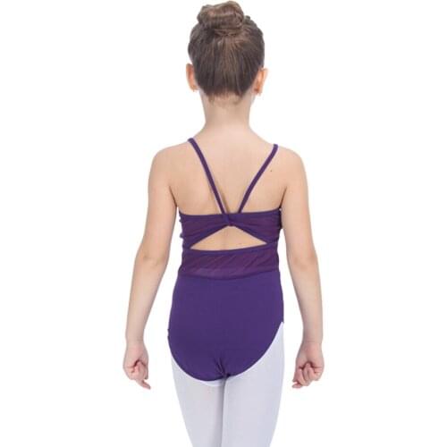 Purple Cotton/Lycra Mesh Camisole Dance Leotard with Back Hole Pink Girls Ballet Dancewear Blue Ladies Bodysuit