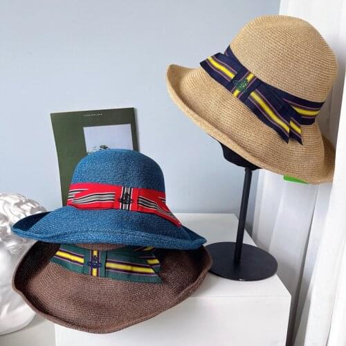 Hat female 2021 new summer sunshade Queen Mother Saturn striped straw hat UV sun shade fisherman hat female foldable basin hat