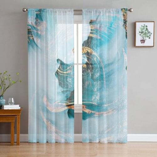 Youth Bedroom Sheer Curtains Abstract Blue Marble Texture Kitchen Study Curtains Living Room Holiday Decor Tulle Curtains