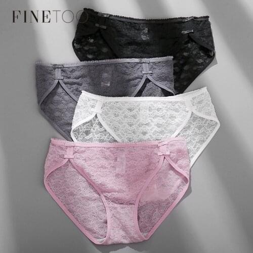 FINETOO 2Pcs/set Women Panties Lace Underwear M-XL Sexy Low-rise Underpants Girls Bow Briefs Women Lingerie Ladies Panty 2021