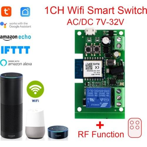 Tuya Smart WiFi Wireless Network Switch Relay Timer 7-32V Wireless Radio Frequency Jog Automatic Mode Alexa Google Home