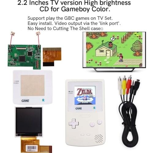 TV Version 2.2 inches GBC LCD High Brightness LCD Screen TV Out for Gameboy COLOR GBC - No Need Shell Cutting