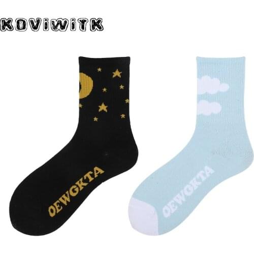 Women short Cotton black Socks fashion Moon/star Casual Solid Style ladies sock letter Harajuku Warm Student Winter weather Sox