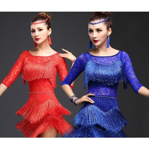 Sequined Women Latin Dance Costumes Female Tassels Latin Dance Dress for Ballroom Dancing Vestido Latino Lady Salsa Tango Skirt