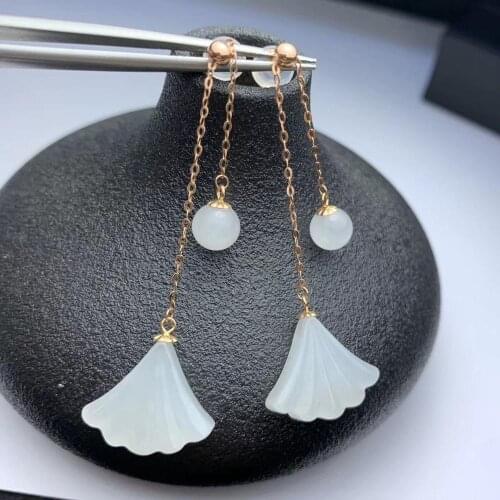 SHILOVEM 18k yellow gold Natural white Jasper drop earrings classic fine Jewelry women Christmas gift 14*16mm new myme1416999hby