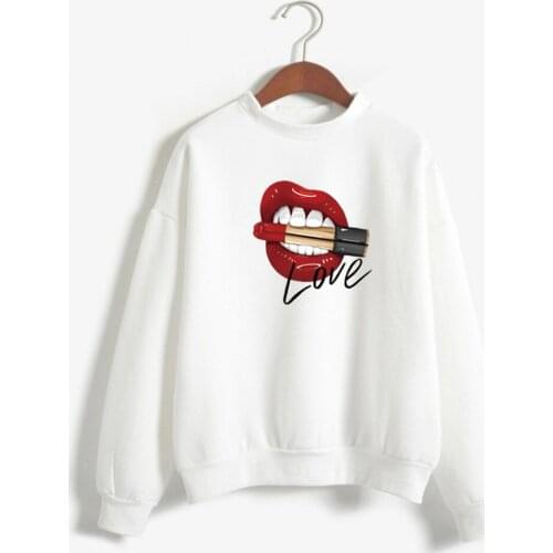 2020 Women Tops Red Mouth Lip Love Print hoodies O-Neck Long Sleeve Women sweatshirt 15 colours hoodies Funny girl hoodies