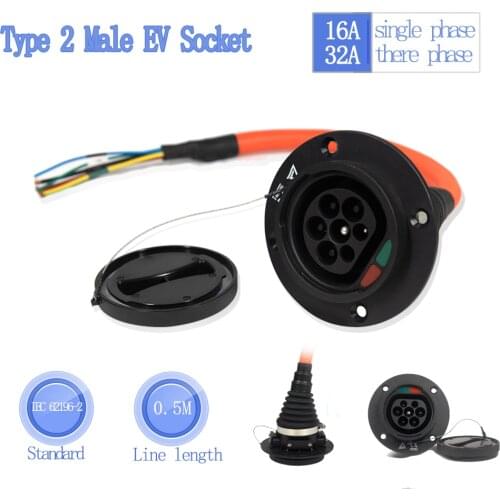 0.5M IEC62196-2 Electric Vehicle Car EV Charging Socket Inlet Type 2 Charger Connector AC 16Amp/32Amp