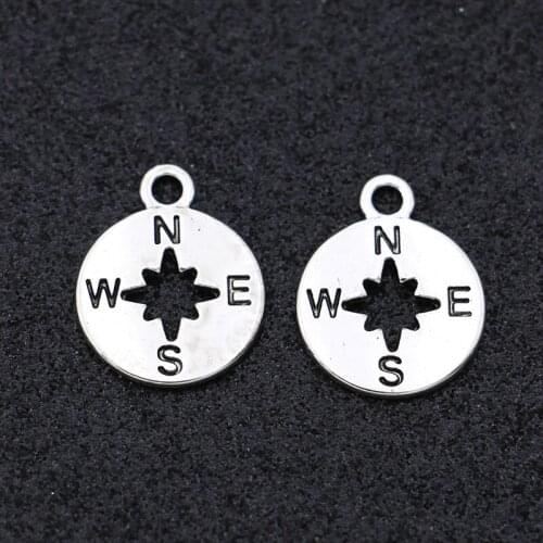 20pcs Antique Silver Plated Compass Charms Pendants for Jewelry Making Bracelet Necklace DIY Accessories Craft Findings 17mm