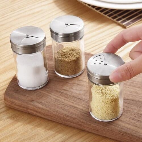 3 Modes Stainless Glass Condiment Bottles Cumin Pepper MSG Salt Jar BBQ Seasoning Tank Set Kitchen Accessories Toothpick Holder