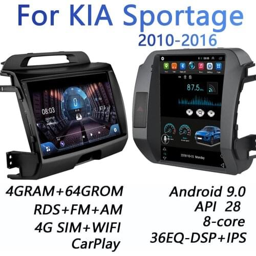 4G+64G DSP 2 din Android 9.0 4G NET Car Radio Multimedia Video Player for KIA Sportage 3 2010 2011-2016 Voor Tesla Stijl Screen