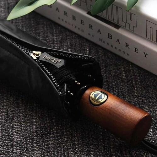115 cm bone strengthening 10 wind storm double increase automatic folding umbrella women to restore ancient ways wooden handle