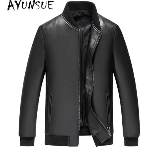 AYUNSUE 100% Genuine Leather Jacket Men Spring Autumn Sheepskin Coat Baseball Bomber Jacket Casacos Homens HQ20-CSQ783A KJ5335