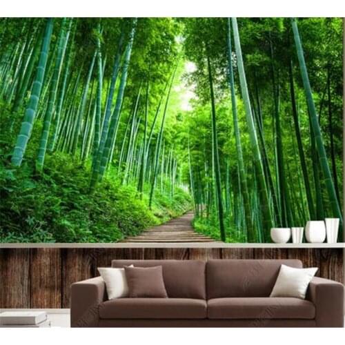Beibehang Custom wallpaper large 3D naked eye bamboo forest boardwalk extension living room TV background wall papel de parede