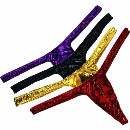 Shinny Mens Latex Thong Erotic Leather Mens Thongs and G Strings Solid Color Bulge Pouch T-back Bikini Underwear Lingerie