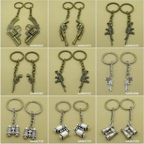 Antique Bronze Silver Tone Keychain Keyring Keytag Telescope Revolver Gun Machine Pistol Key Chain Ring Tag Bag Charms