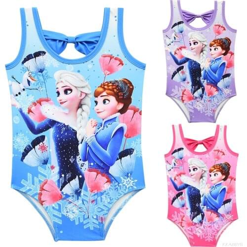 Disney Frozen One Piece Girls Swimsuit 3D Print cartoon Strap Backless Swimsuit Bathing Suit Summer Beachwear Swimsuit